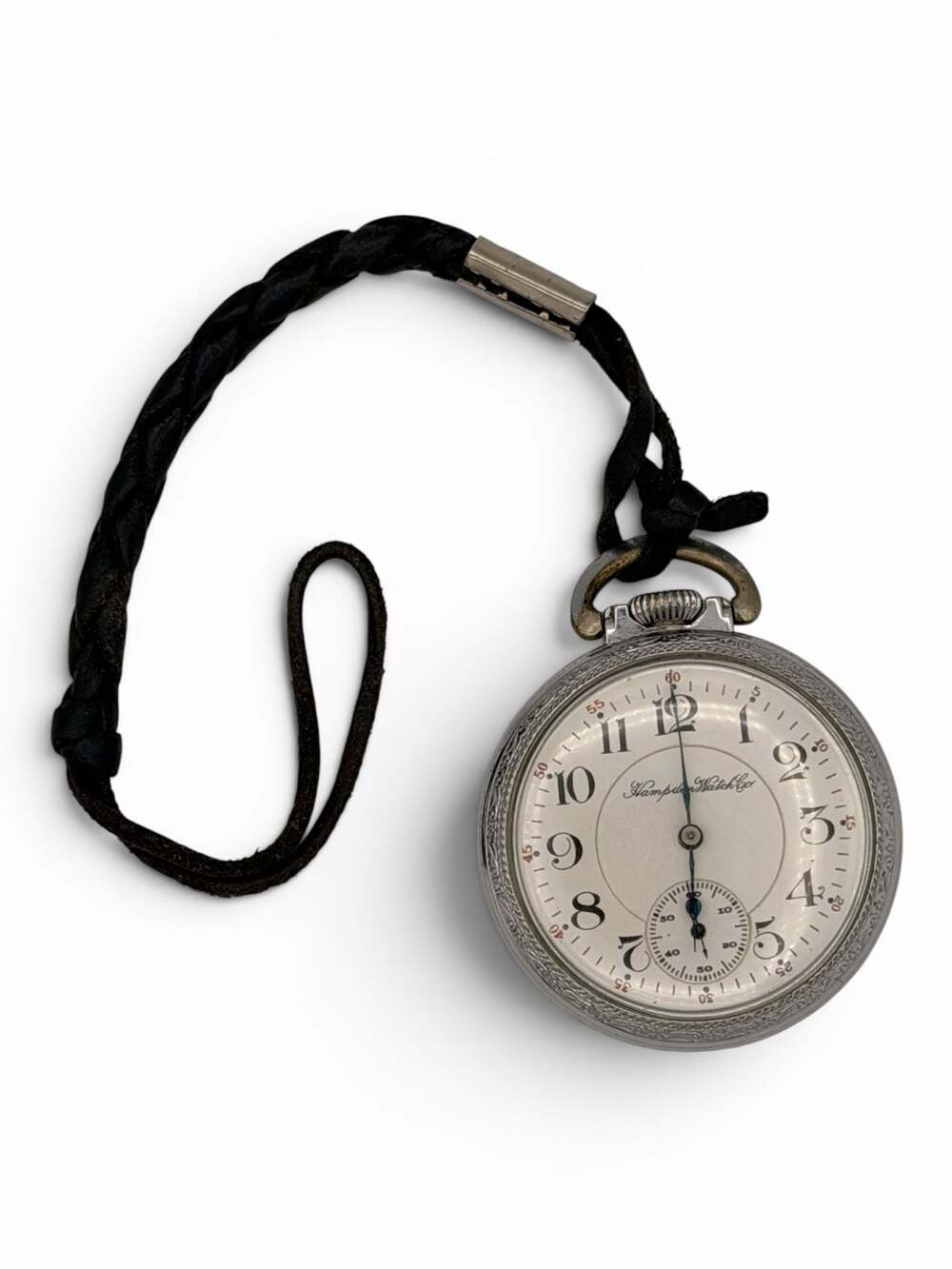 Antique Hampden Watch Co. Pocket Watch with Braided Leather Strap